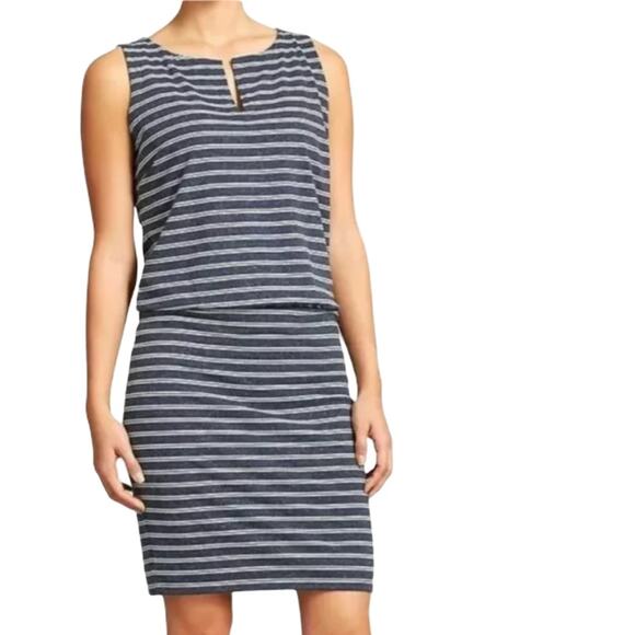 Athleta Striped Linen Blend Vida Sleeveless Dress Navy White Classic Size XS - Picture 2 of 12